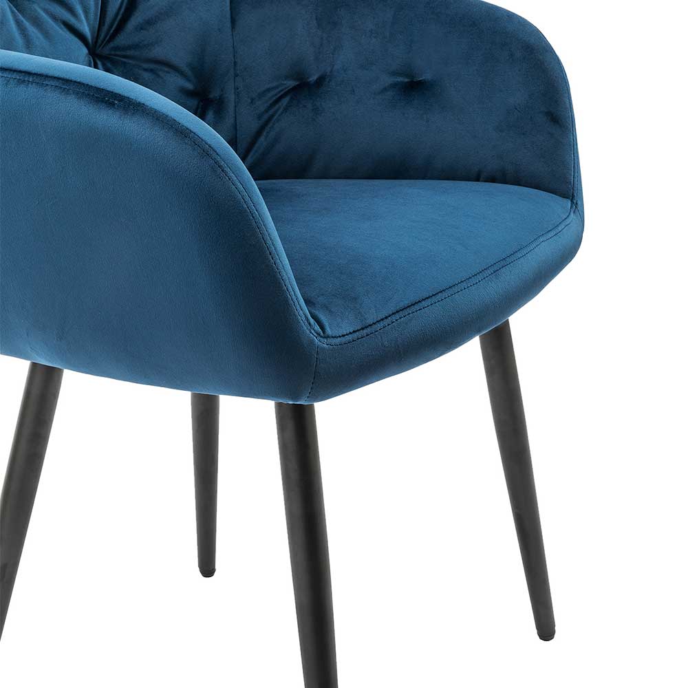 Samt Esstisch Stuhl Giglio in Blau im Retro Design