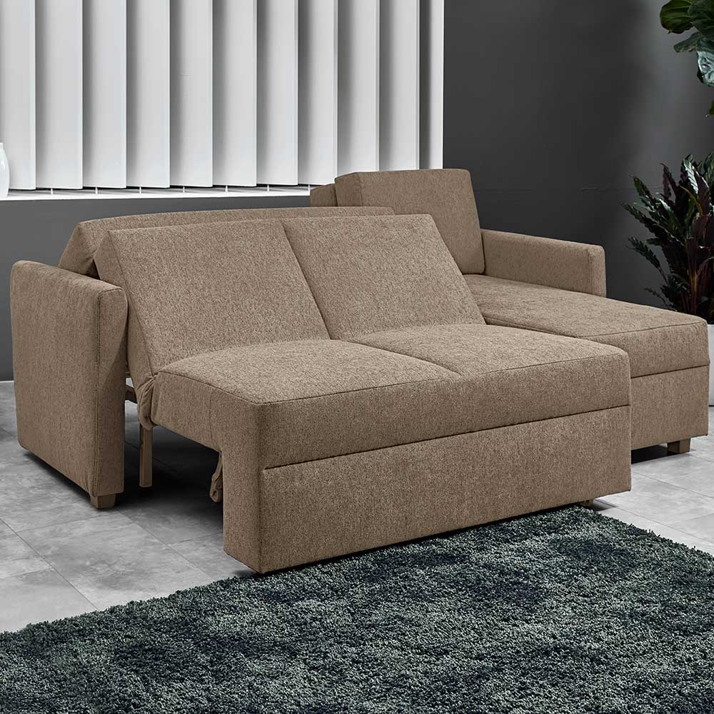 Eckschlafsofa Emia in Taupe mit Bettkasten