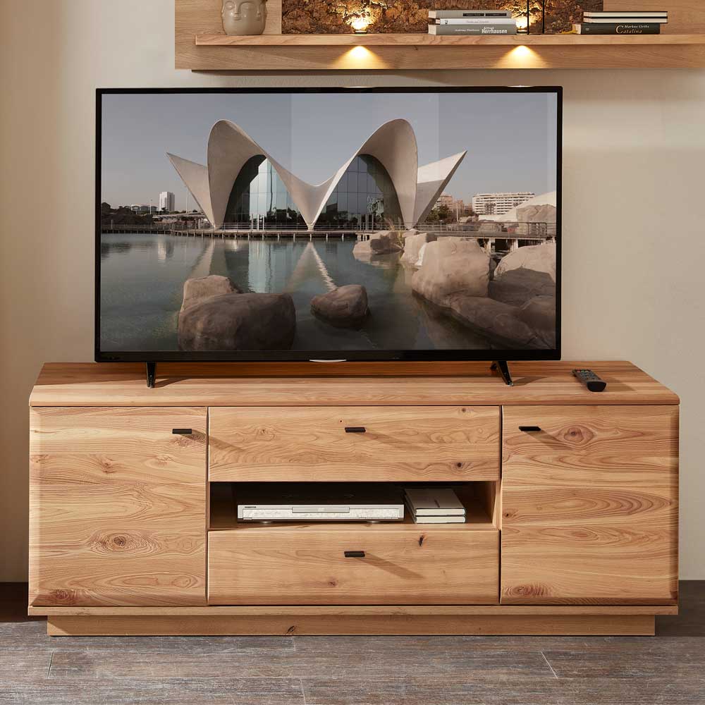 TV Wohnwand teilmassiv Rhoen in modernem Design 204 cm hoch (dreiteilig)