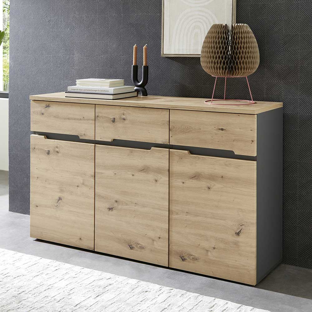 Esszimmersideboard Esdravos in Wildeichefarben 135 cm breit