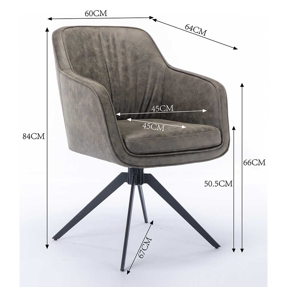 Drehbarer Esszimmerstuhl Tascan mit Armlehnen aus Microfaser und Metall