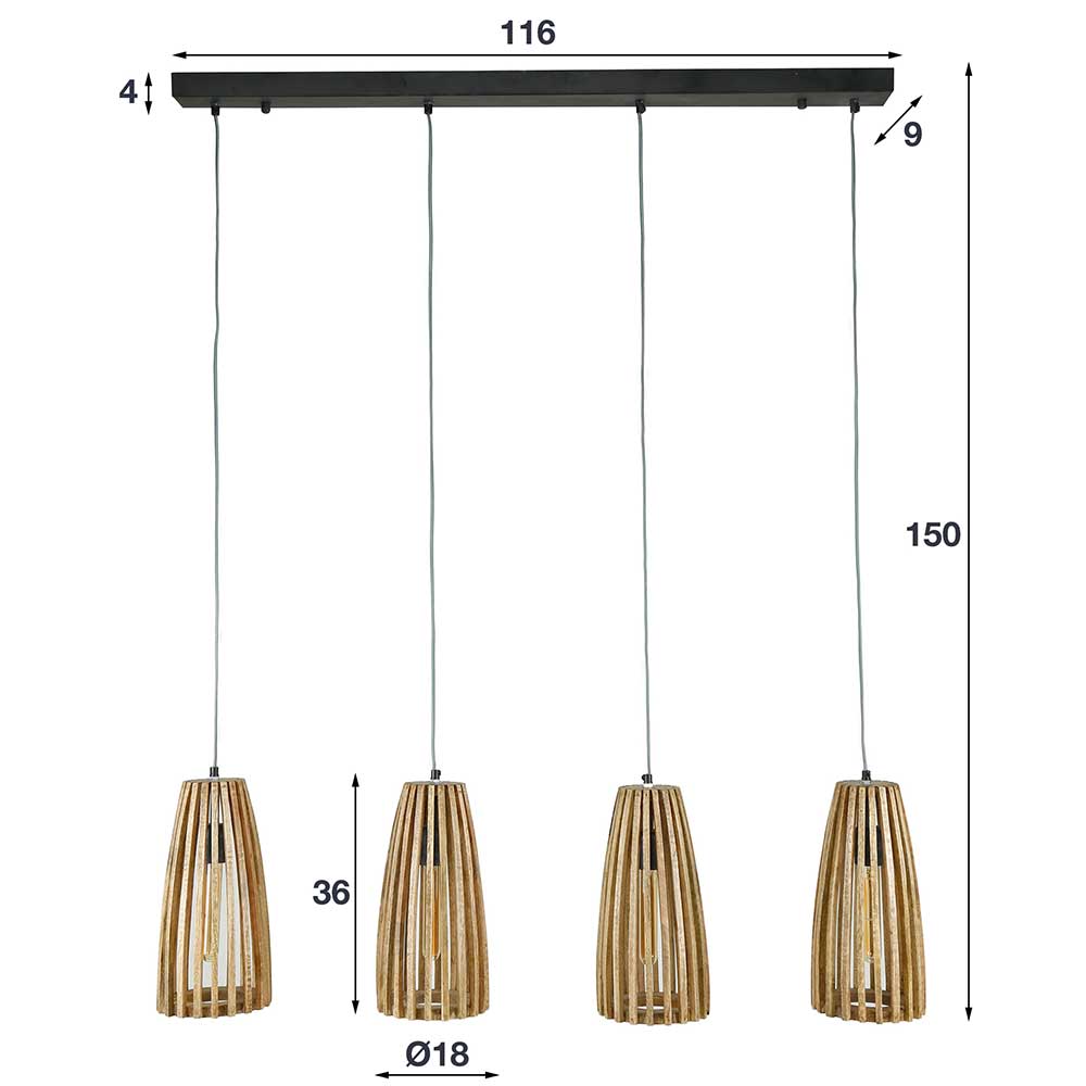 Holz Hängelampe Kezmina 4-flammig in modernem Design