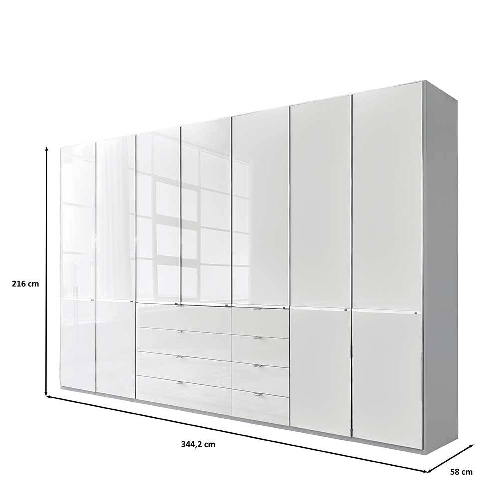 Schlafzimmerschrank weiß Bean Front glasbeschichtet mit acht Schubladen