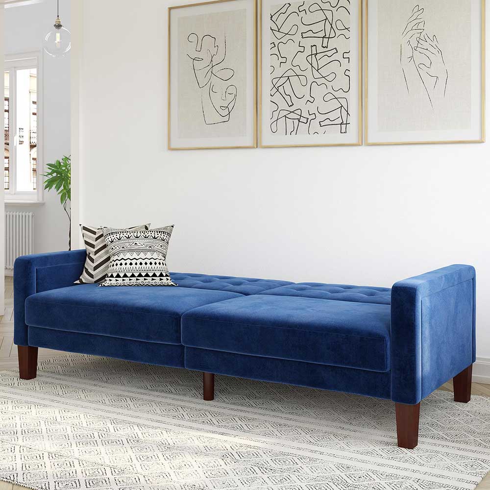 Blaues Doppelschlafsofa Duvianco aus Samt 200 cm breit