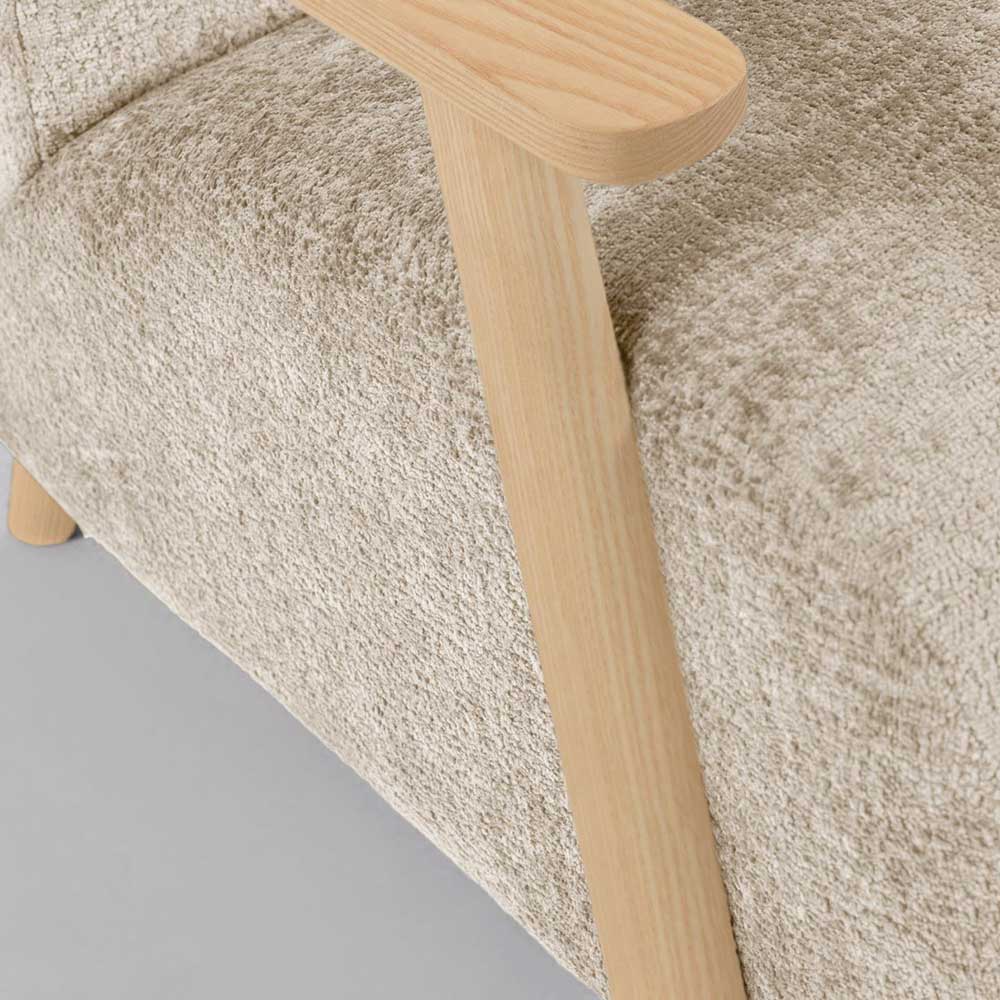 Retrostil Lounge Sessel Slope in Beige mit Vierfußgestell aus Esche