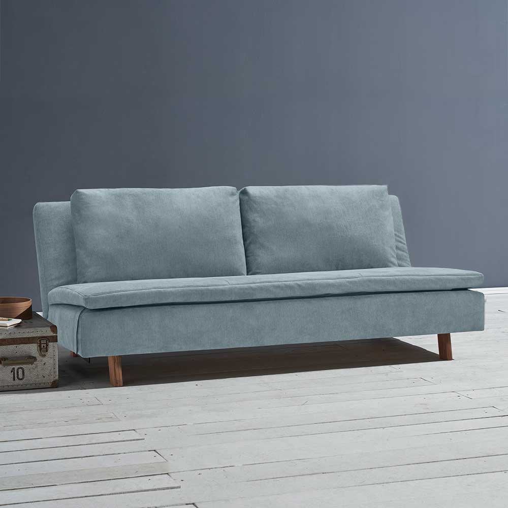 Hellblaues Schlafsofa Finora mit Rücken Klappmechanik 205 cm breit