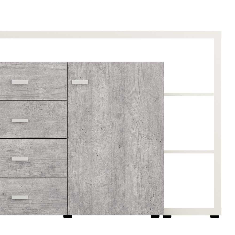 Wohnzimmer Sideboard Plane in Beton Grau und Weiß mit vier Schubladen