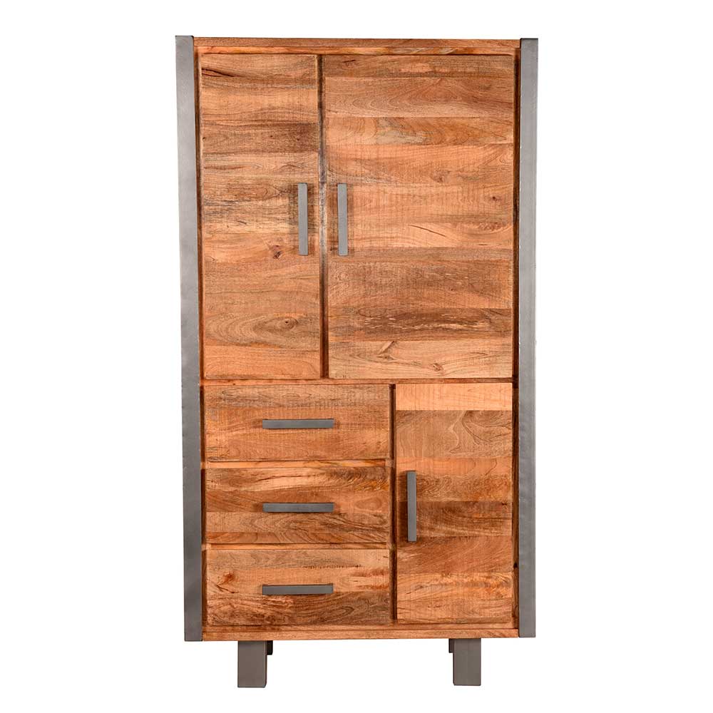 Wohnzimmerschrank Ovilus aus Mangobaum Massivholz und Metall 100 cm breit