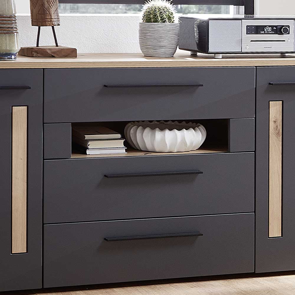 Sideboard Mossava in Dunkelgrau und Wildeiche Optik 180 cm breit