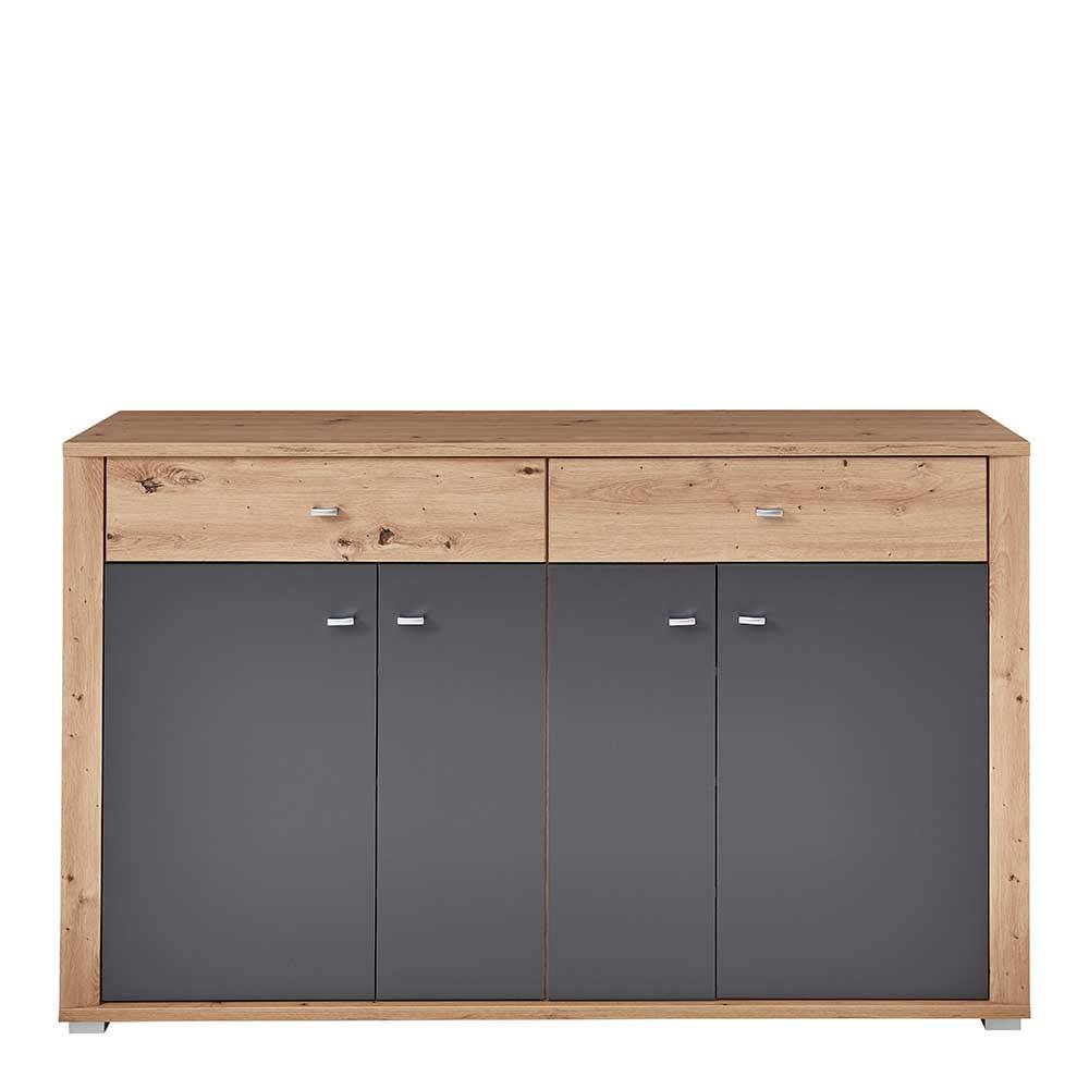 Sideboard Barossio mit zwei Schubladen in Wildeichefarben & Dunkelgrau