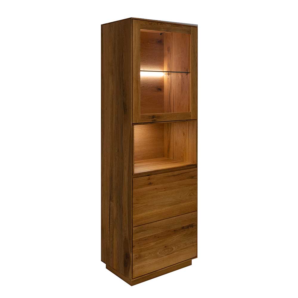 Esszimmer Vitrine Motrilo aus Zerreiche Massivholz 205 cm hoch