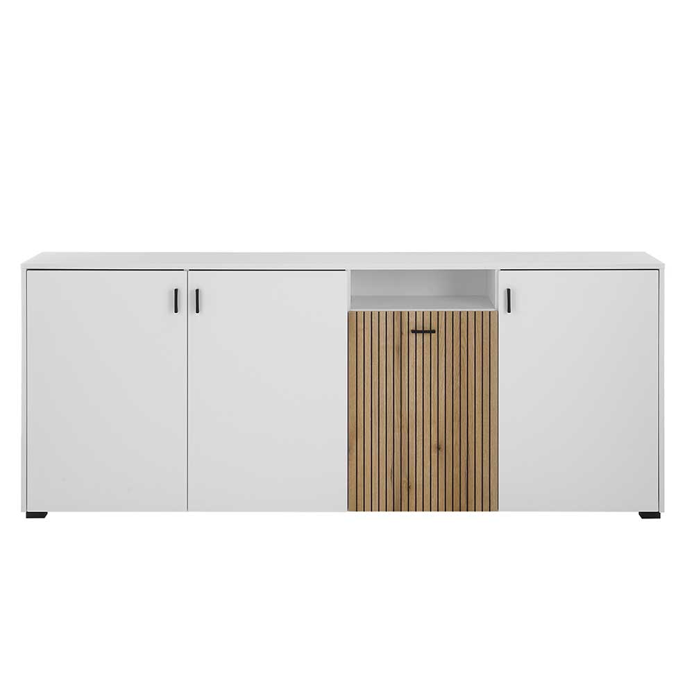 Großes Sideboard Saladd in Weiß und Wildeichefarben 200 cm breit