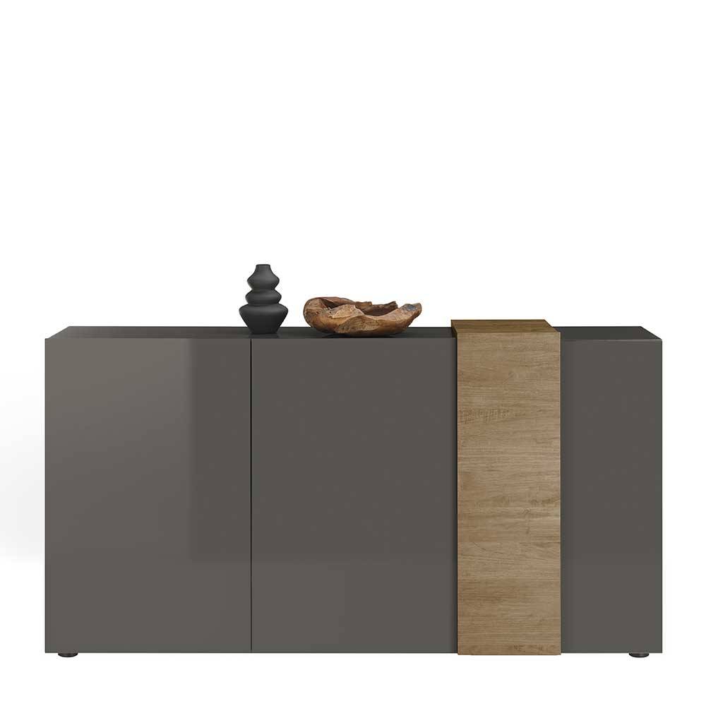 Wohnzimmer Sideboard Mapsy in Dunkelgrau und Eichefarben