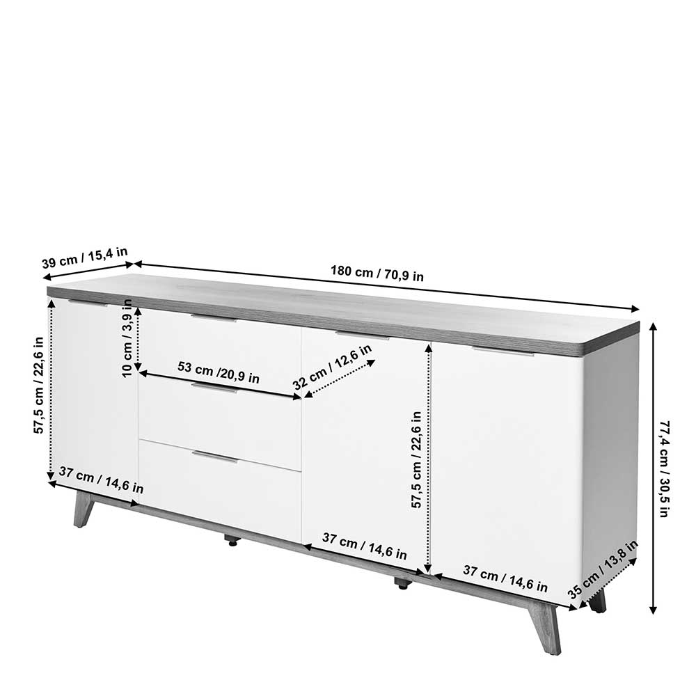 TV Sideboard Hajelua im Skandi Design 180 cm breit