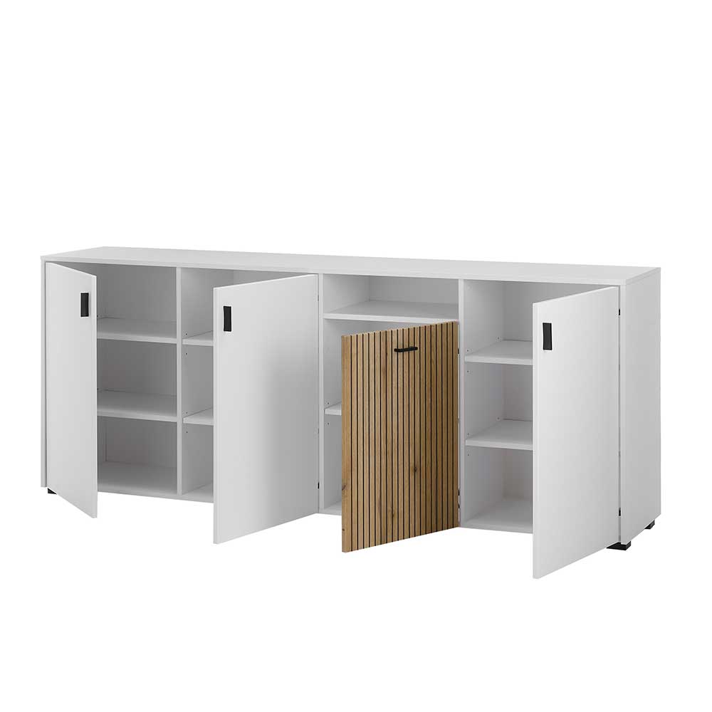 Großes Sideboard Saladd in Weiß und Wildeichefarben 200 cm breit