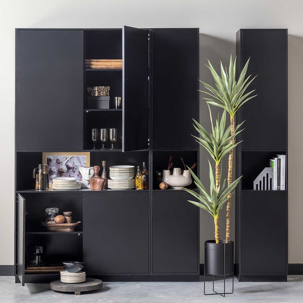 Wohnzimmer Hochschrank Vreino in Schwarz 4 türig