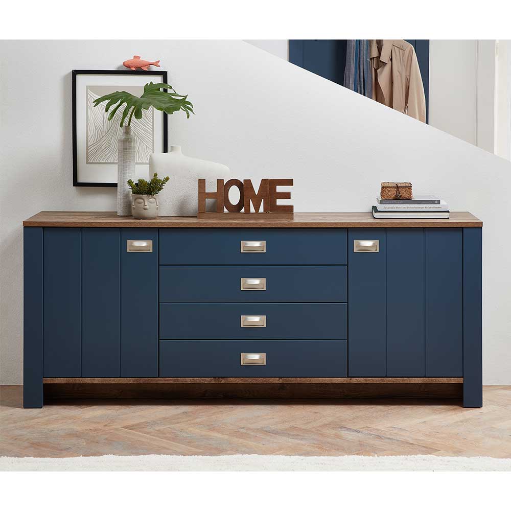 Blaues Sideboard Fanci im Landhausstil 194 cm breit - 79 cm hoch