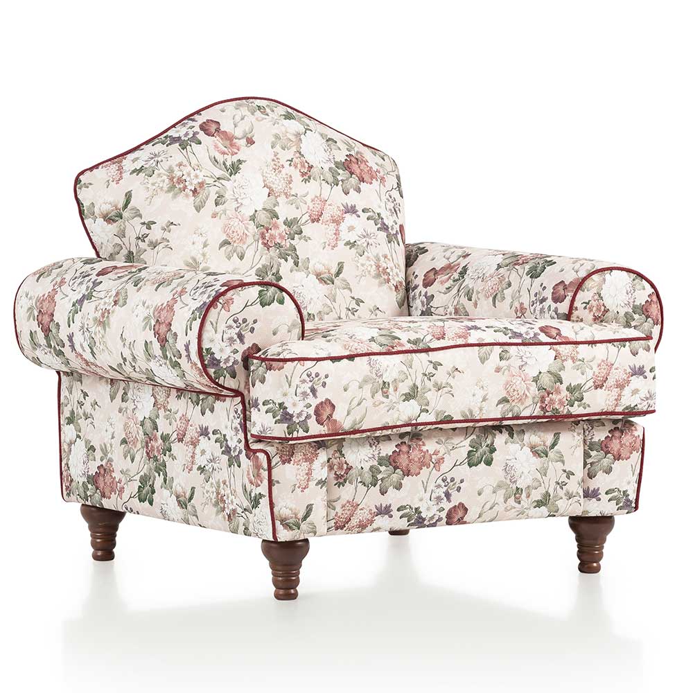 Sessel und Hocker Envus im Vintage Landhaus Look floral (zweiteilig)