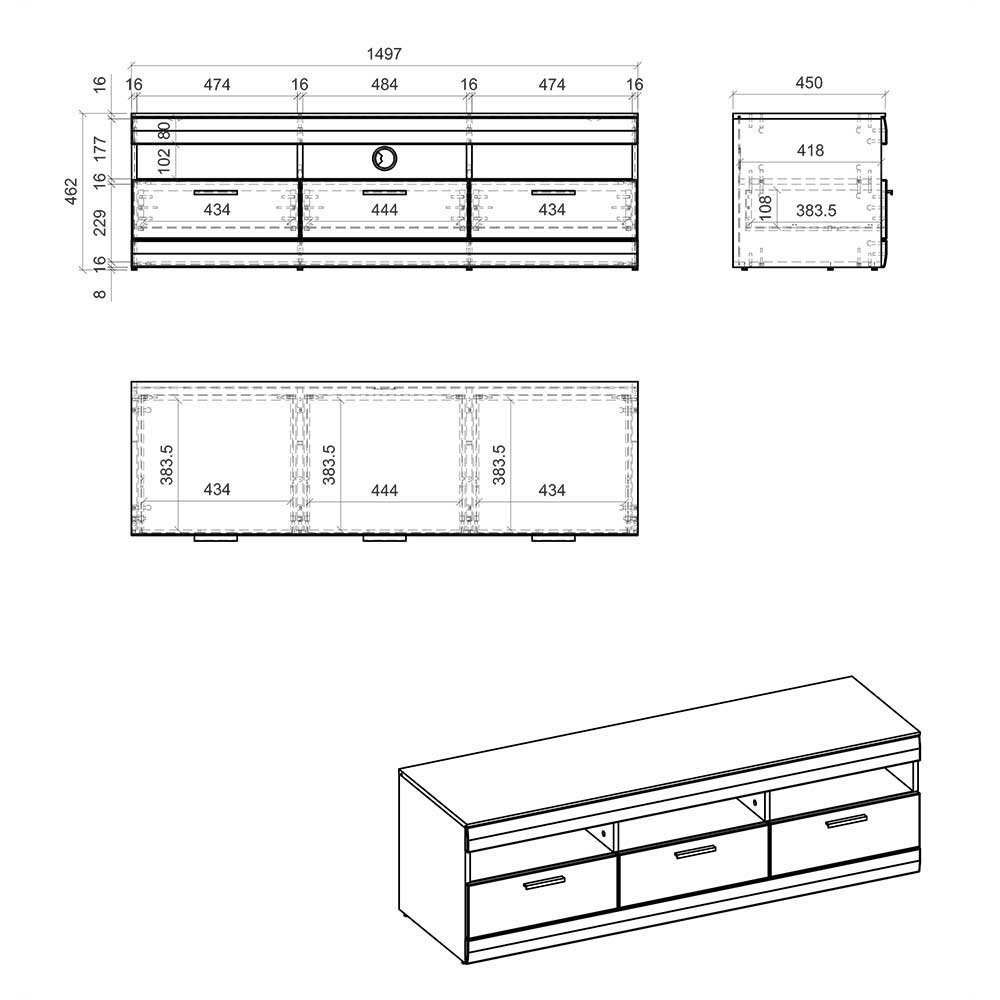 Wohnzimmerwand modern Toma in Hellgrau und Zinneichefarben (dreiteilig)