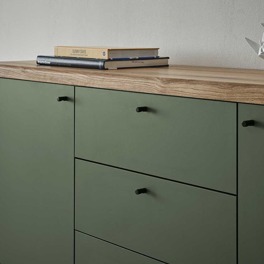 Skandi Design Esszimmersideboard Lora in Graugrün und Wildeichefarben