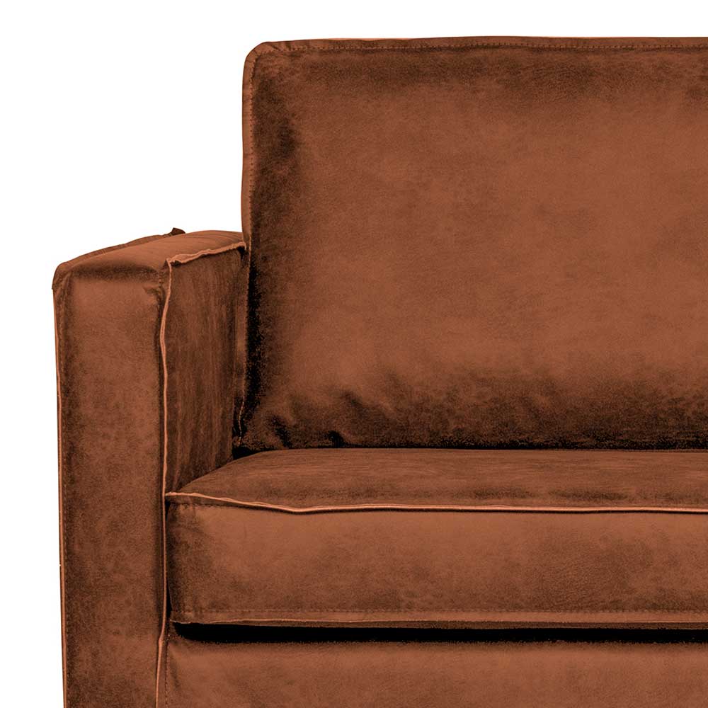 Recyclingleder Dreier Sofa Roger in Cognac Braun im Retro Design