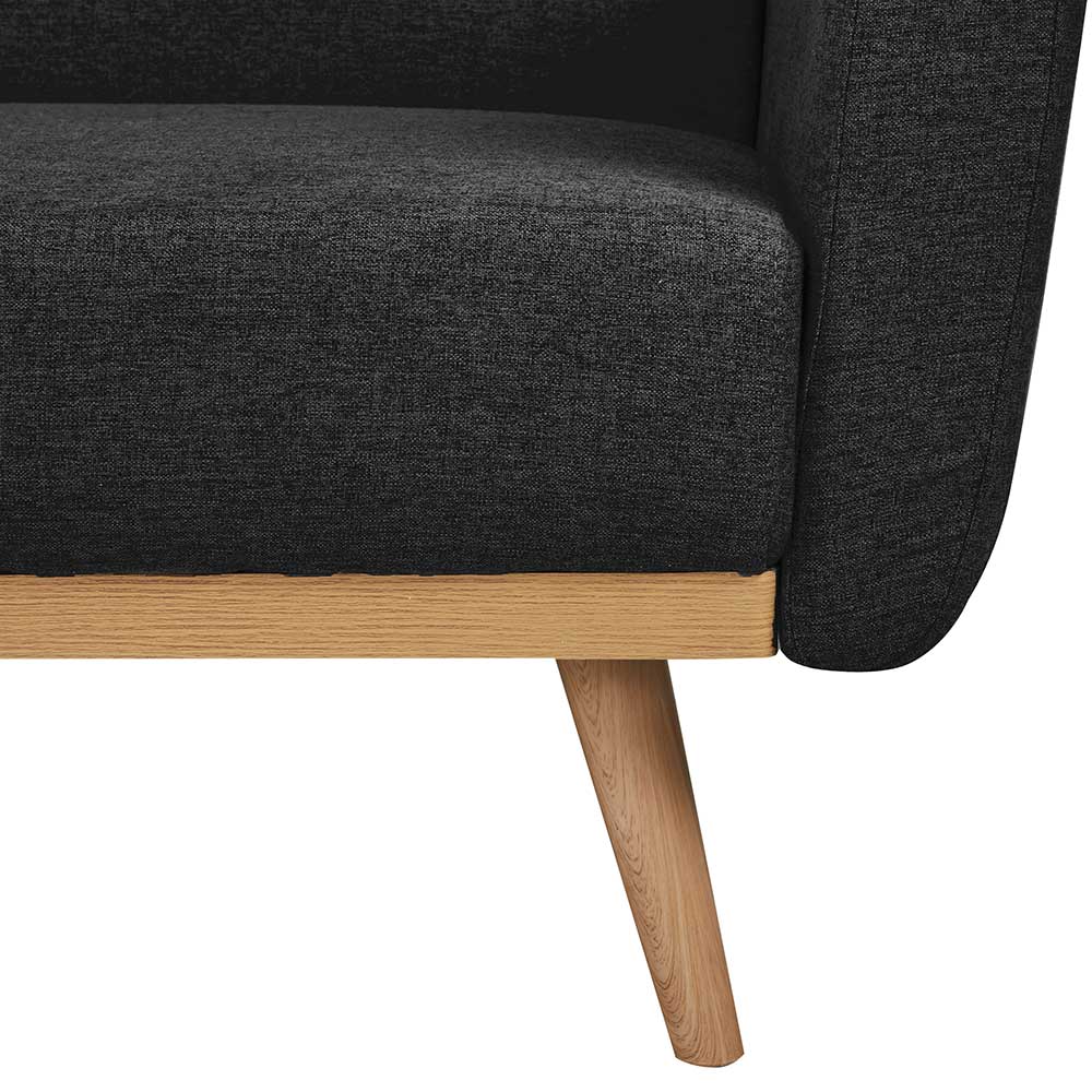 Funktions Sofa Jyrasol in Schwarz mit Vierfußgestell aus massivem Holz