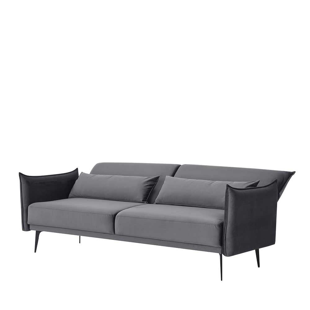 Ausklappbares Sofa Samt Calexia in Grau 207 cm breit