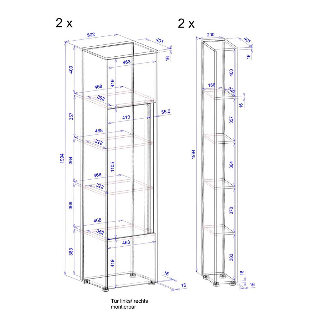 Aktenordnerschrank 4-teilig Uzniana in Anthrazit 200 cm hoch (vierteilig)