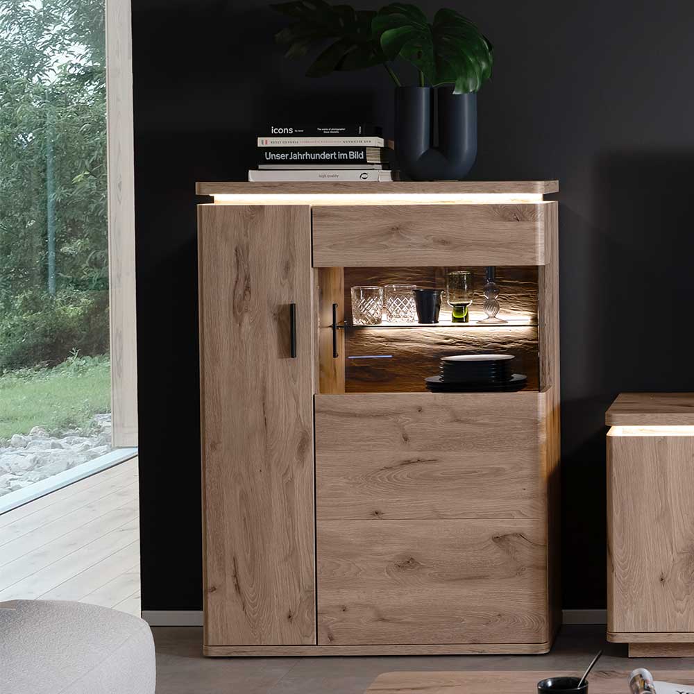 Highboard Irysma in Wildeichefarben mit LED Beleuchtung