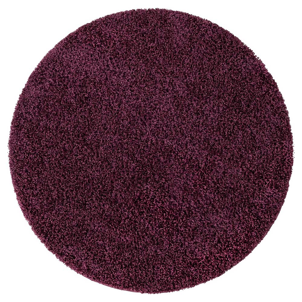 Runder Shaggy Teppich Fabrice in Aubergine-Lila - modernes Design