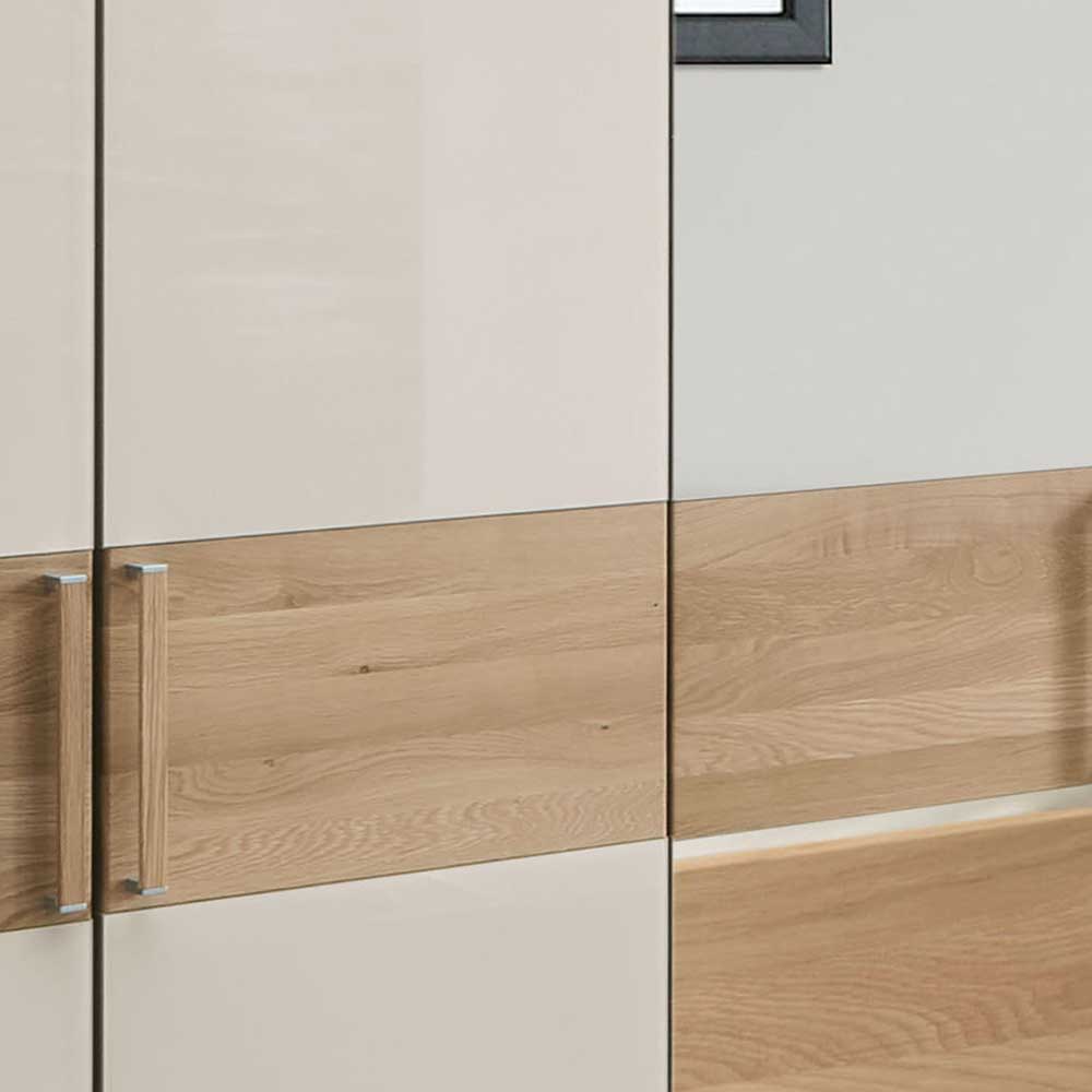 6 Türen Design Kleiderschrank Veyfas in Beige Glas beschichtet und Eiche