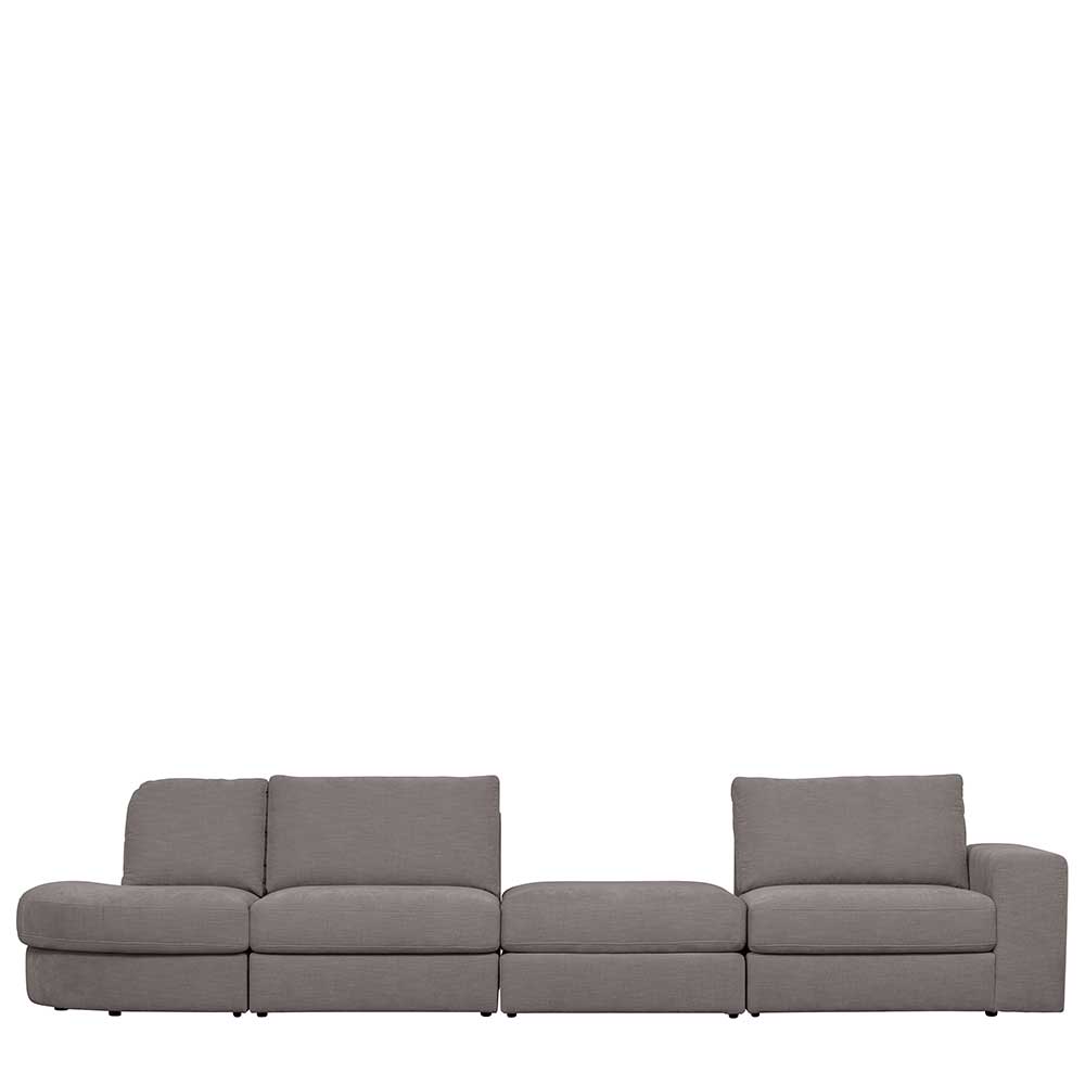 Graues Viersitzer Modulsofa Fredoco - Rücken echt bezogen 98 cm tief