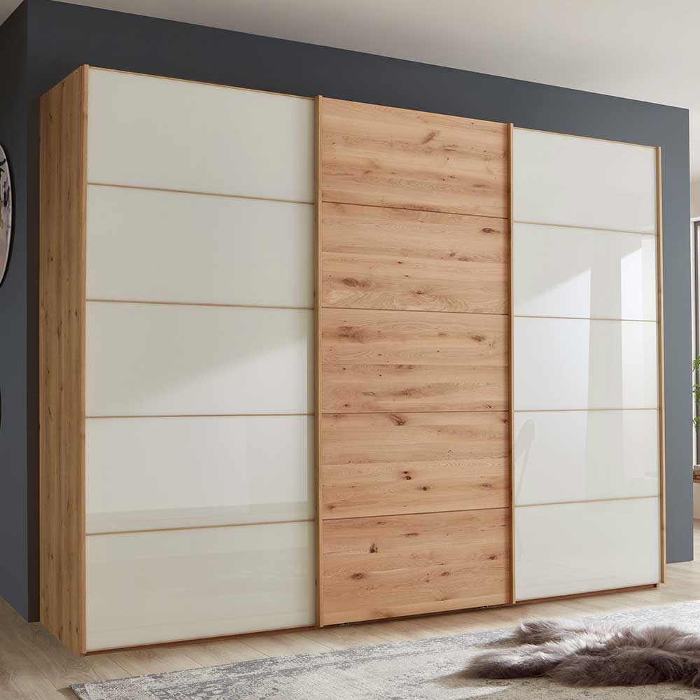 Gleittürenschrank Sektinus in Eiche Bianco und Beige