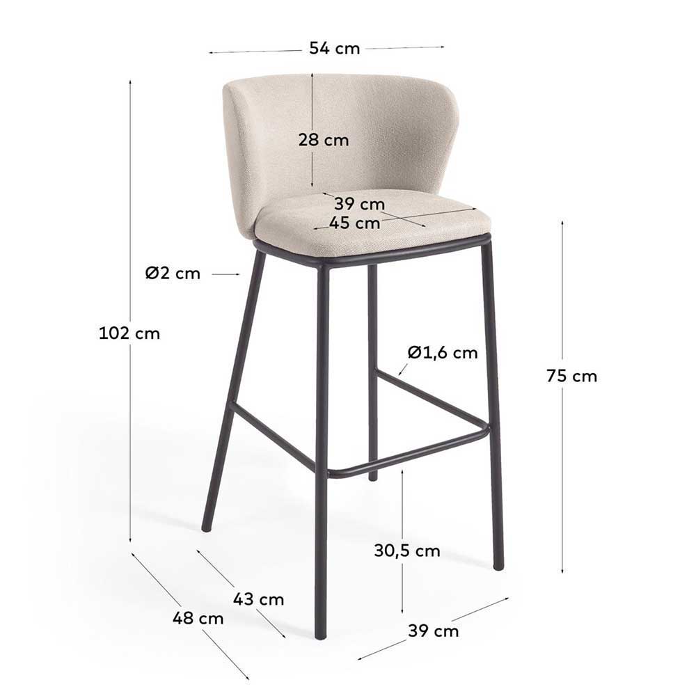 Skandi Tresenstuhl Naron aus Strukturstoff und Metall 75 cm Sitzhöhe (2er Set)