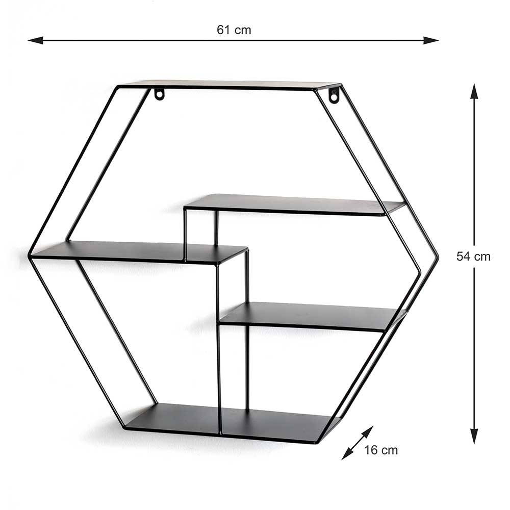 Hängeregal Metall Blue in Schwarz sechseckige Form